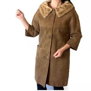 Vintage Suede Coat with Real Fur Collar